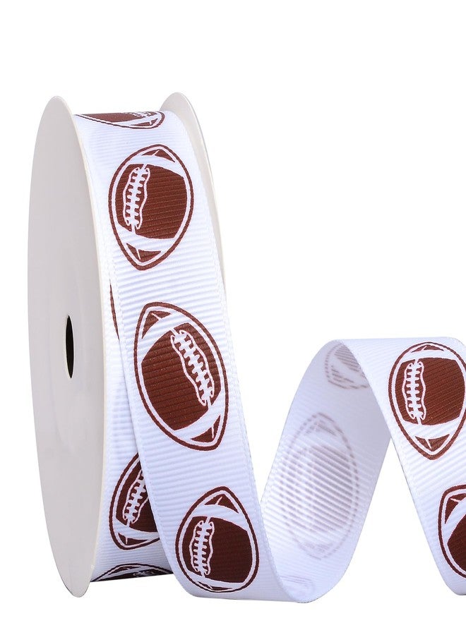 Ribest Football Sports Ribbon, 7/8 Inch Grosgrain Ribbon for Crafts Hair Bows Gift Wrapping Team Decor Party Decorations, White/Brown, 10 Yards - Image 1